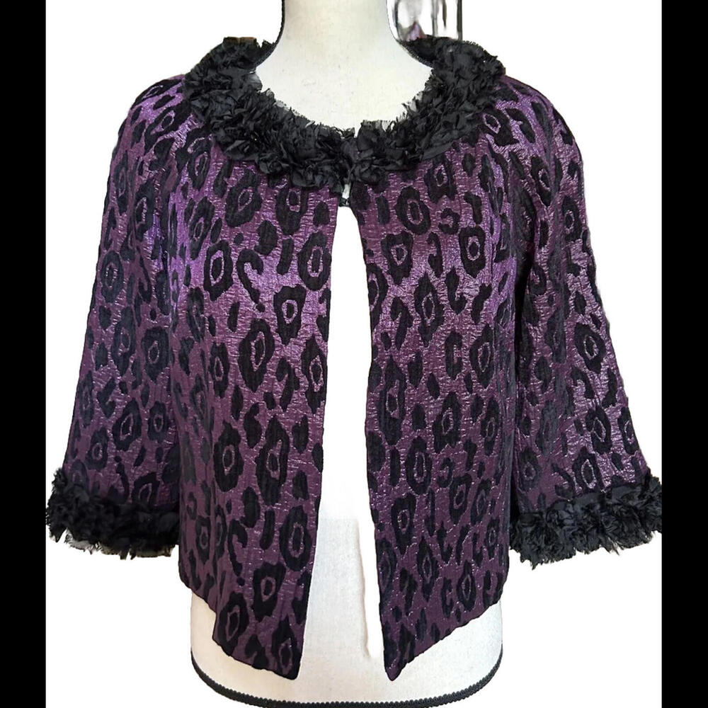 🦄🧥💜Lavender & Honey Purple Black Metallic Open Front Embellished Sz PM Jacket
